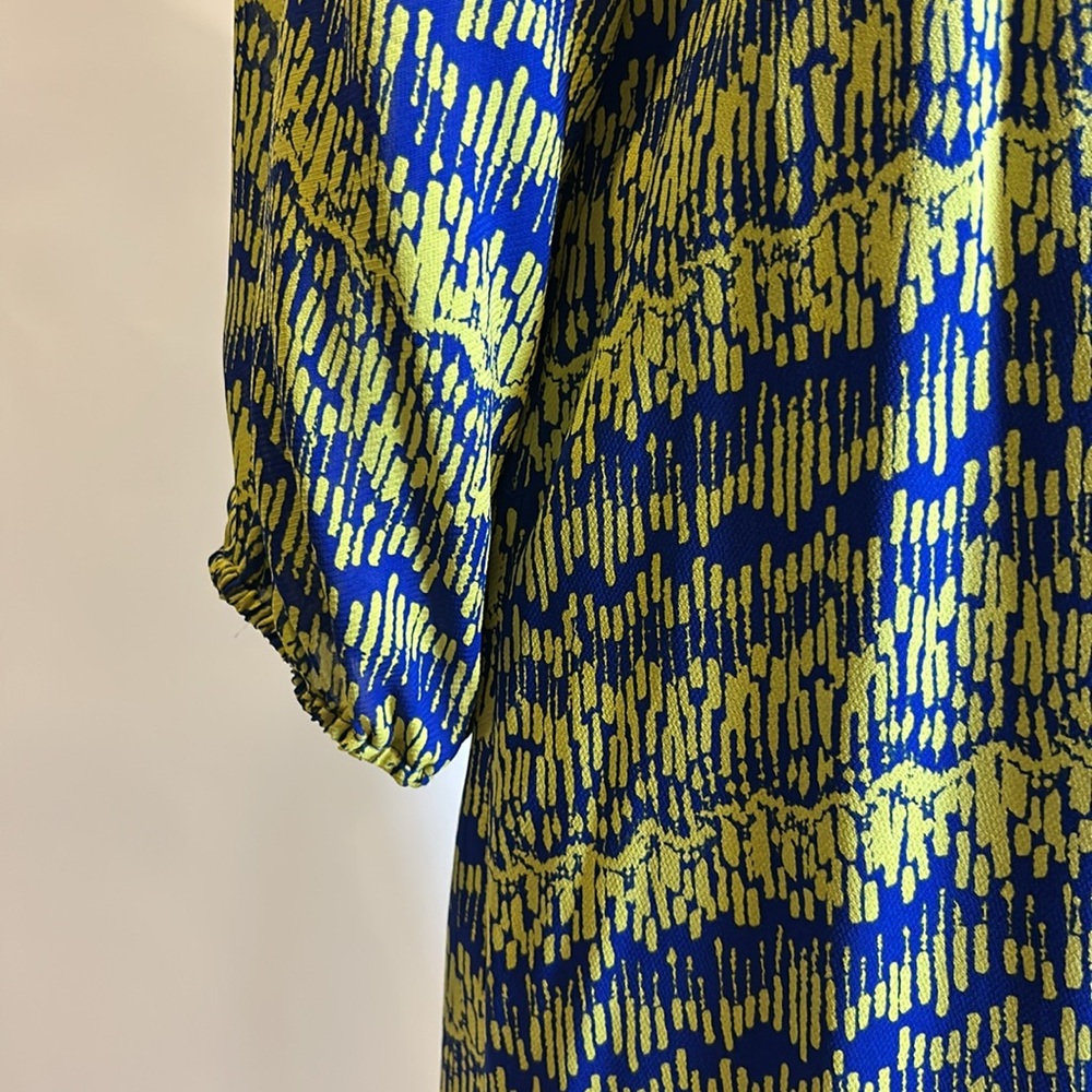 Shoshanna | Silk Chartreuse and Purple 3/4 Sleeve Shift Dress | Size 6 - Picture 7 of 17